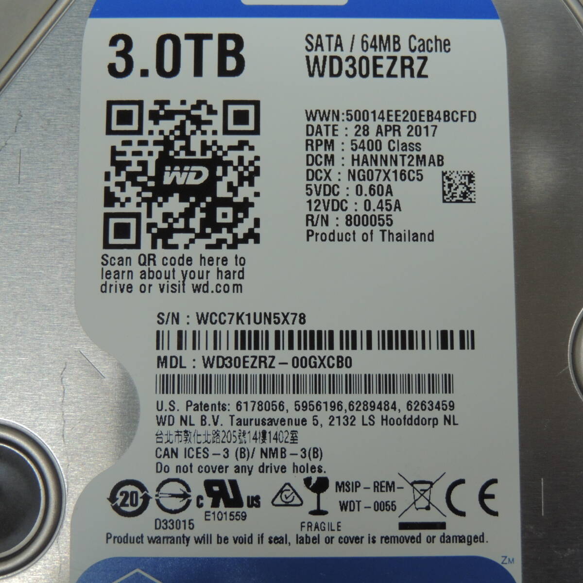 【検品済み/使用4753時間】WD 3TB HDD WD30EZRZ 管理:カ-100の画像4