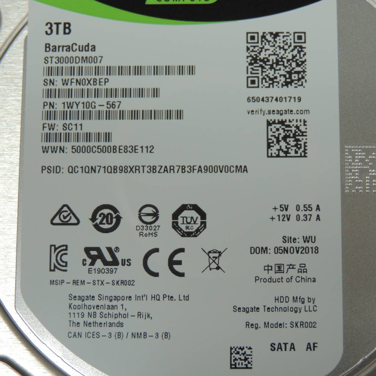 【2台まとめ売り/検品済み】SEAGATE 3TB HDD ST3000DM007 【使用時間：8423h・8789h】 管理:キ-48_画像6