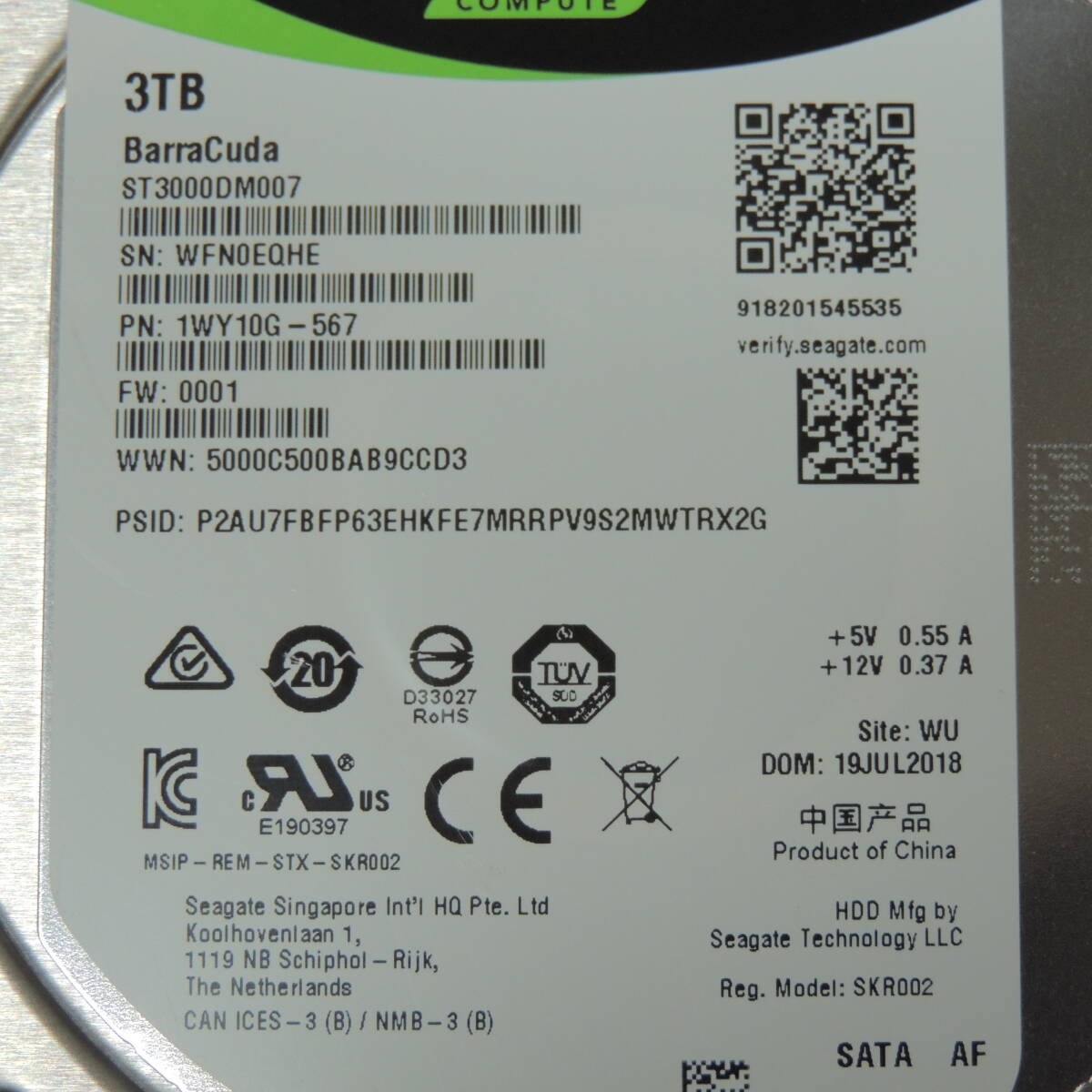 【2台まとめ売り/検品済み】SEAGATE 3TB HDD ST3000DM007 【使用時間：8423h・8789h】 管理:キ-48_画像7