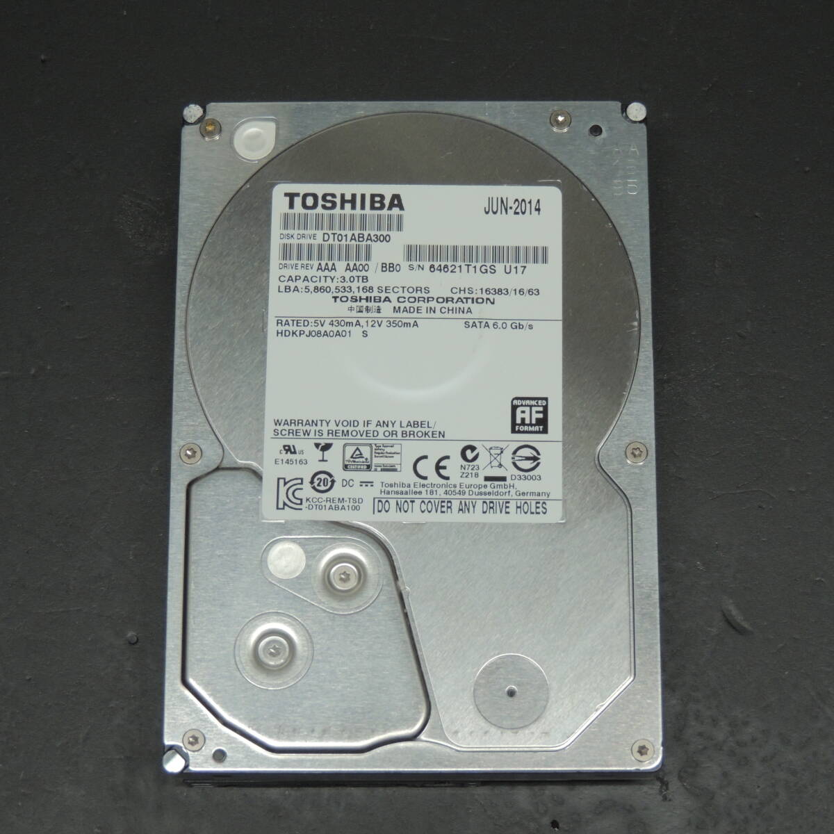 【検品済み/使用4599時間】TOSHIBA 3TB HDD DT01ABA300 管理:キ-86の画像1