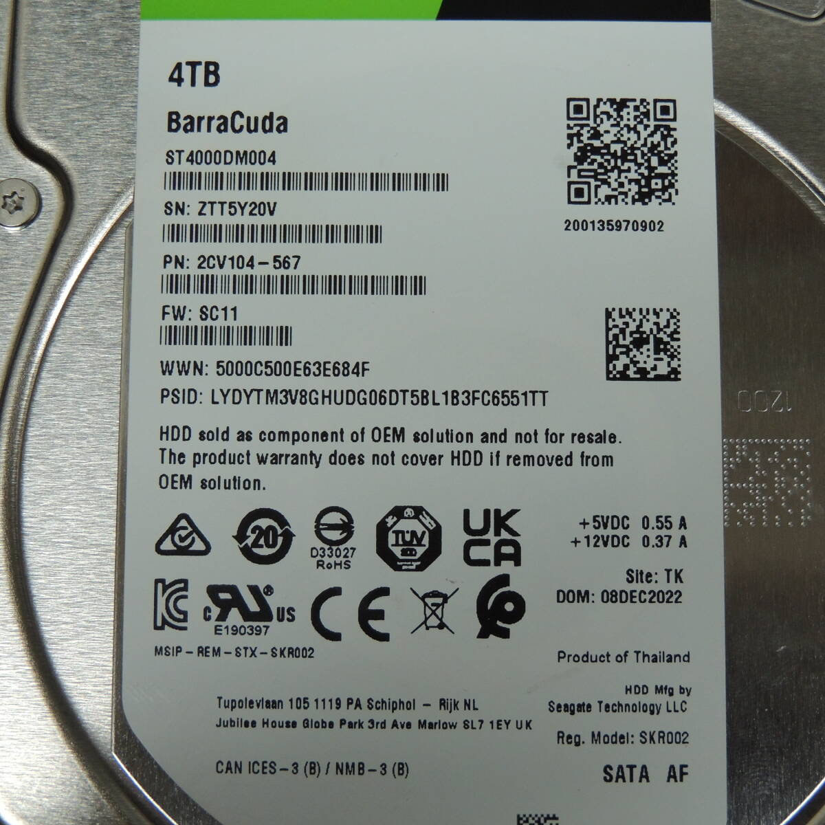 【検品済み/使用697時間】SEAGATE 4TB HDD ST4000DM004 管理:ケ-33_画像4