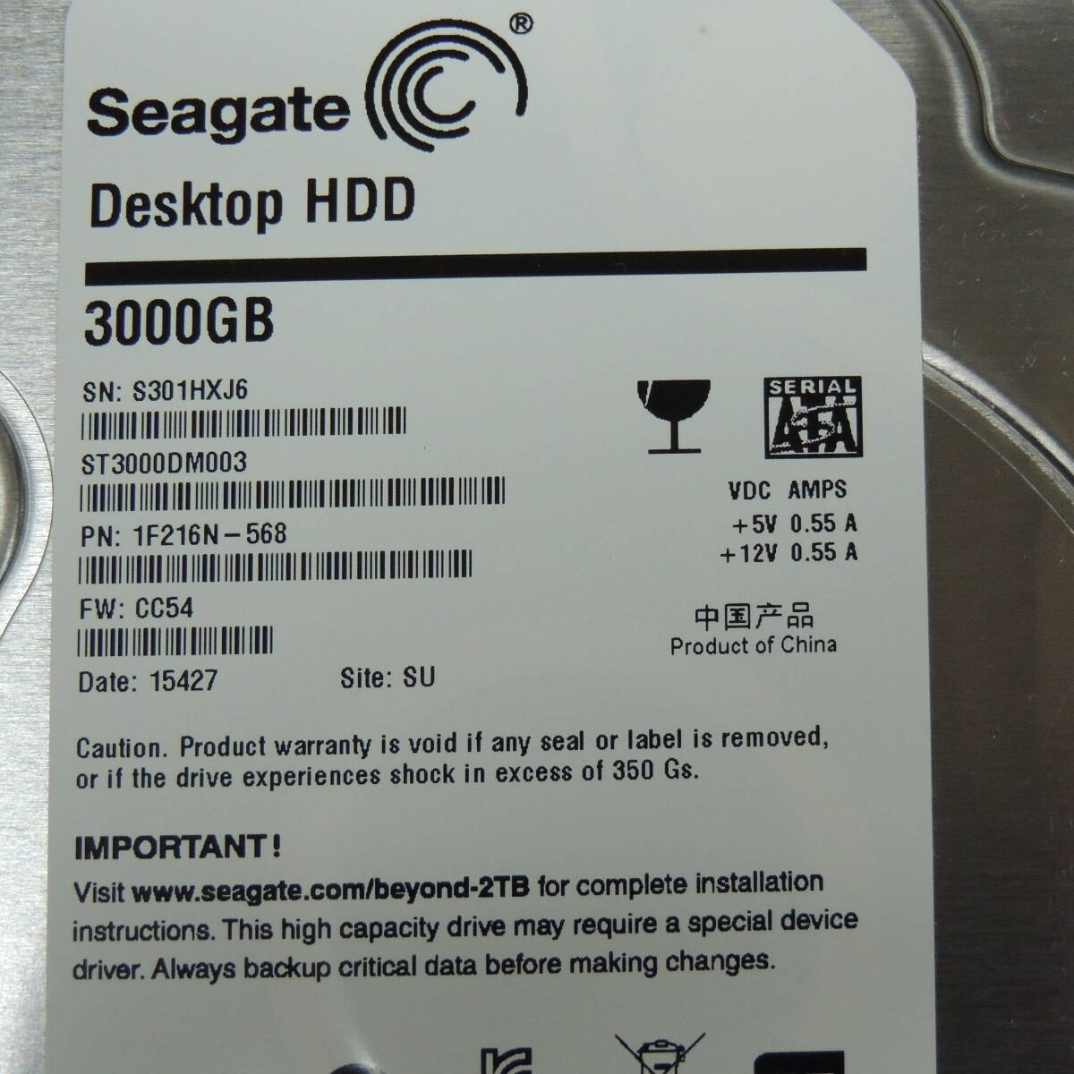 【2台まとめ売り/検品済み】Seagate 3TB HDD ST3000DM003 【使用時間：68h・73h】 管理:ケ-69_画像6