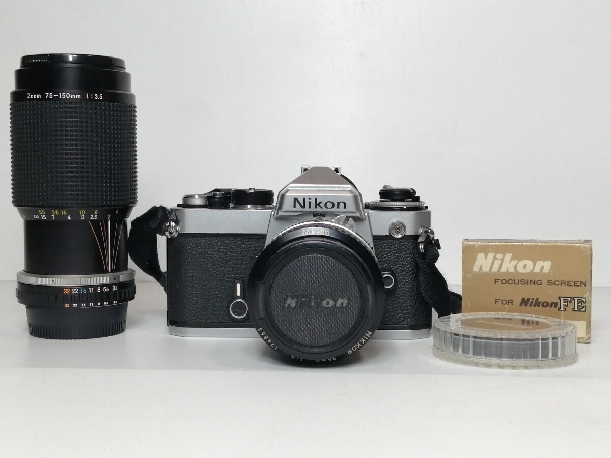 Nikon FE フィルムカメラ レンズ NIKKOR 35mm 1:2 lens series E zoom 75~150mm 1:3.5 まとめて 動作未確認 ◯ カメラ レトロ