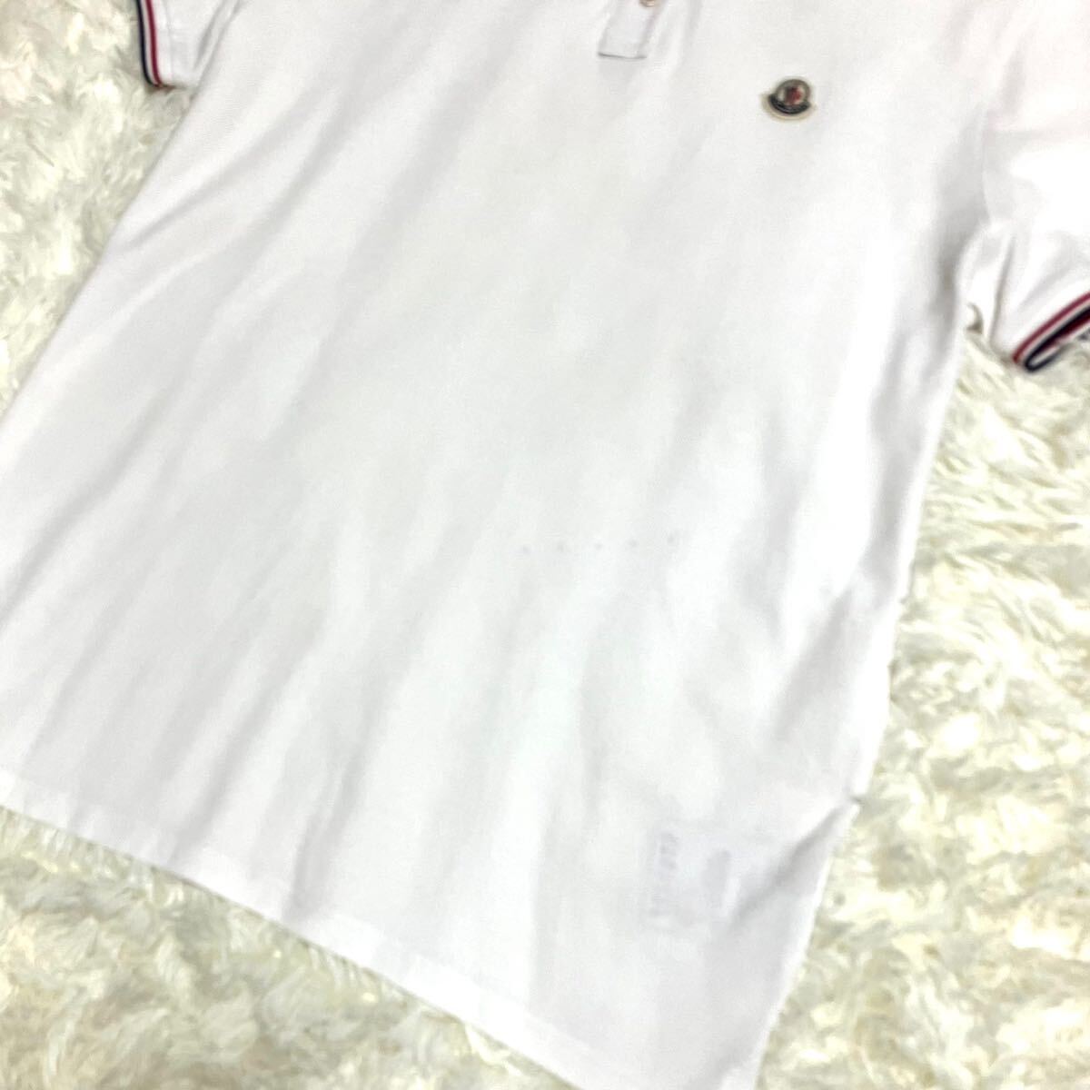 1円〜 MONCLER モンクレール ロゴ 半袖ポロシャツ ホワイト Lサイズ ワッペンの画像3