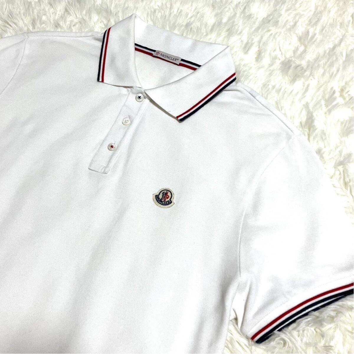 1円〜 MONCLER モンクレール ロゴ 半袖ポロシャツ ホワイト Lサイズ ワッペンの画像2