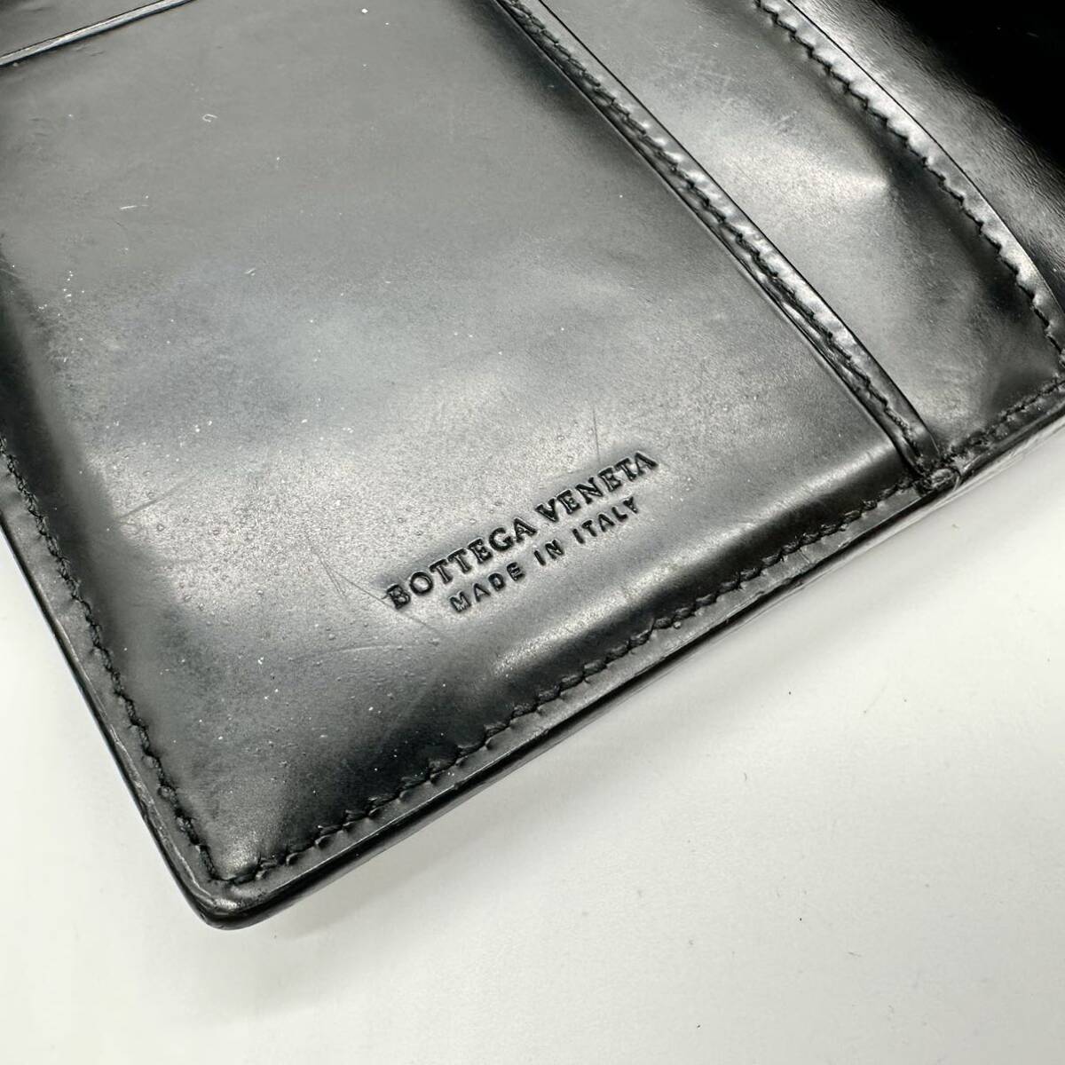【極美品】ボッテガヴェネタ BOTTEGA VENETA 二つ折り財布 長財布 wallet イントレチャート 編み込み メンズ ブラック レザーの画像7