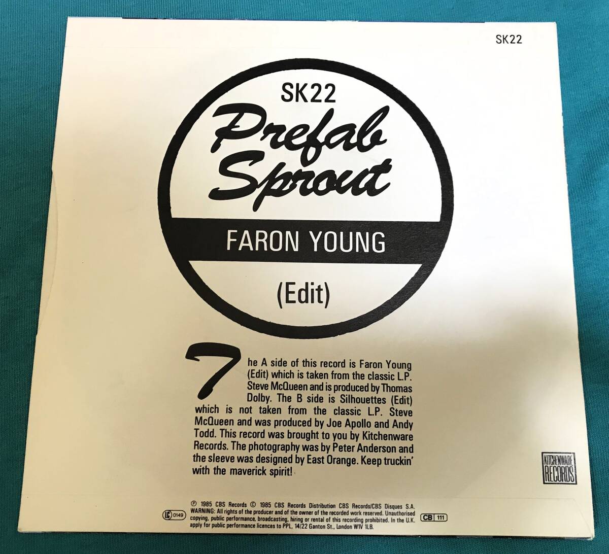 7”●Prefab Sprout / Faron Young (Edit) UKオリジナル盤 SK22_画像2