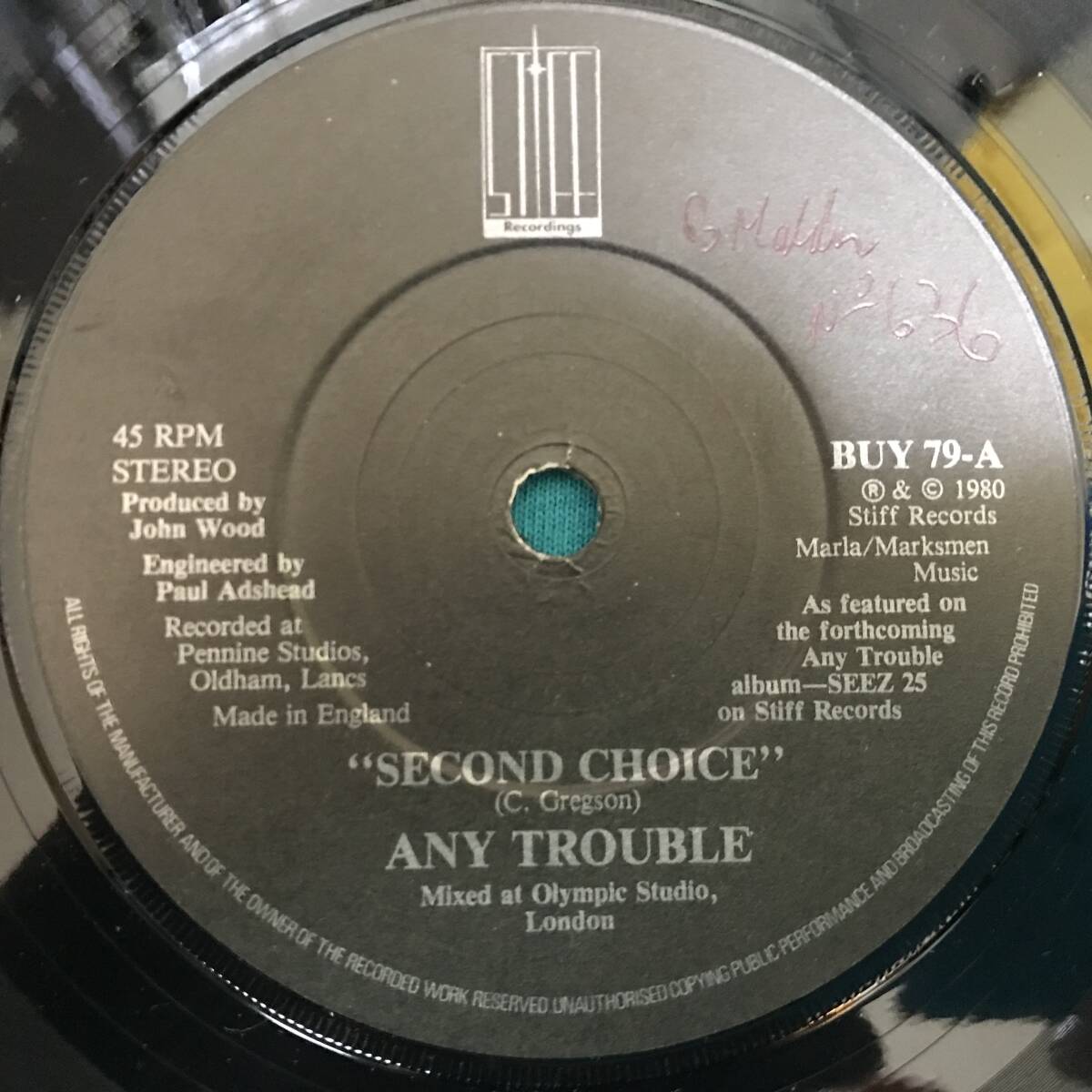 7”●Any Trouble / 2nd Choice UKオリジナル盤 Stiff Records BUY 79 パワーポップ POWER POPの画像3