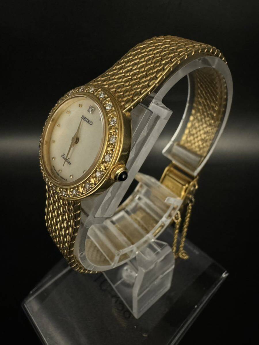 不動品 SEIKO EXCELINE セイコー エクセリーヌ 4N20-0390 ダイヤベゼル クォーツ レディース 腕時計の画像3