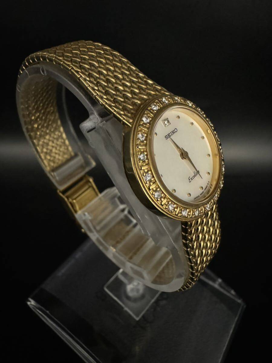 不動品 SEIKO EXCELINE セイコー エクセリーヌ 4N20-0390 ダイヤベゼル クォーツ レディース 腕時計の画像2