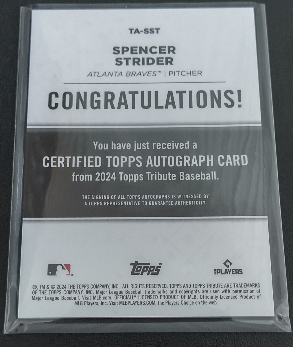 SPENCER STRIDER 086/150 2024 Topps Tribute TA-SST Tribute Autographs Braves ストライダー 直筆サインカード ブレーブスの画像2