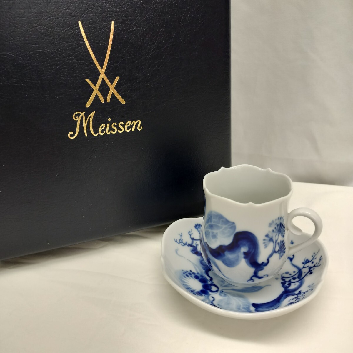 【A-150】Meissen/マイセン ブルーオーキッド カップ&ソーサー 1客/ブランド食器/小皿/コップ/受け皿/箱付きの画像1