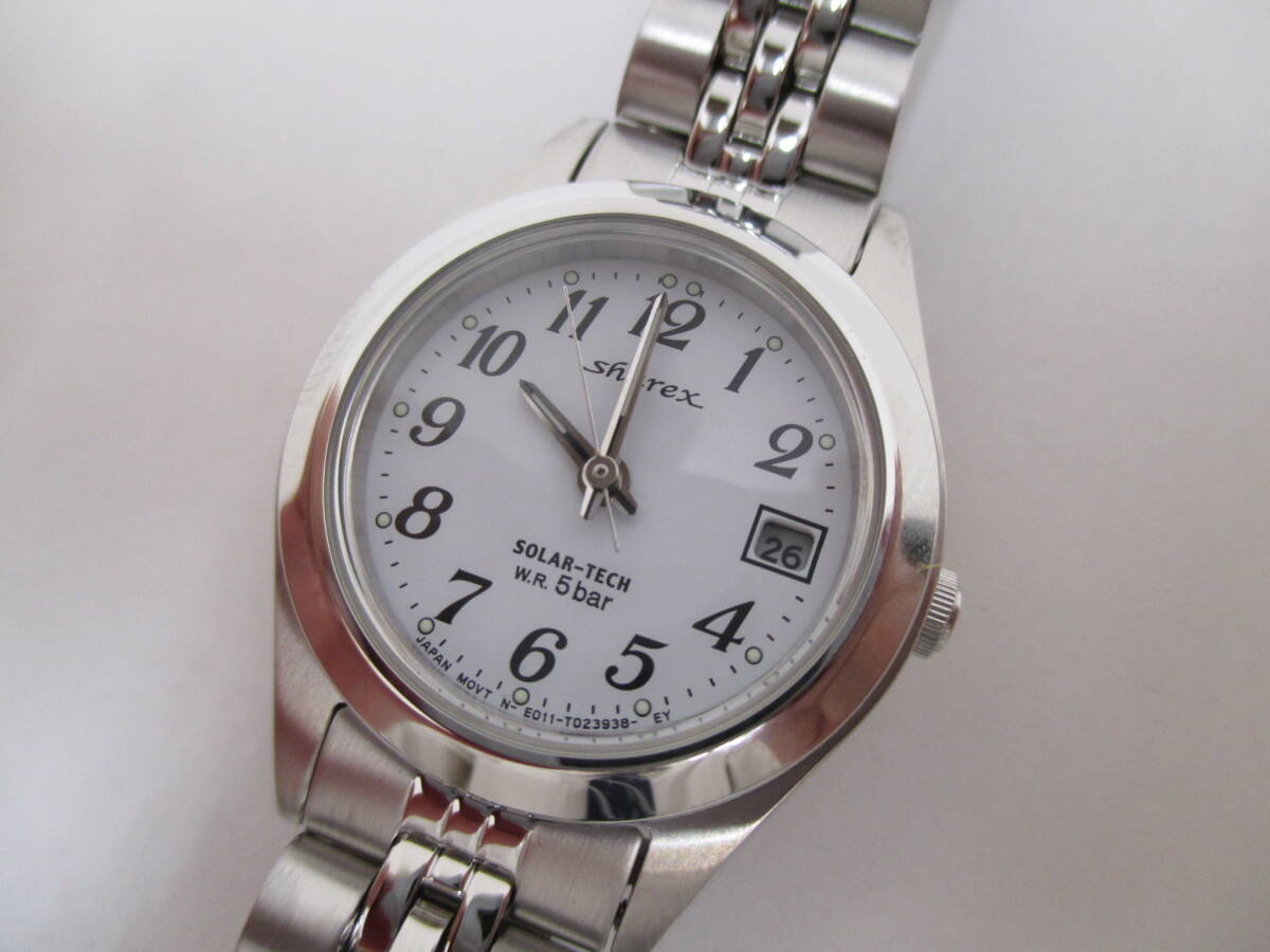 ブランド祭 時計祭 CITIZEN シチズン Sharex シャレックス 腕時計 作動品 充電不足 SOLAR-TECH E011-T015387 デイト レディース 白文字盤 の画像3