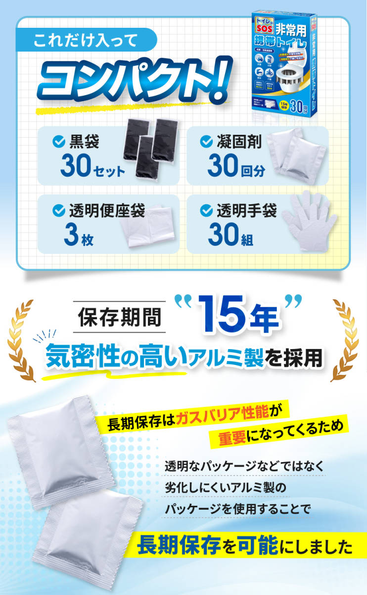 トイレのSOS【防災士監修】 簡易トイレ 携帯トイレ 災害用 非常用トイレ 防災グッズ アウトドア携帯トイレ 30回分の画像4