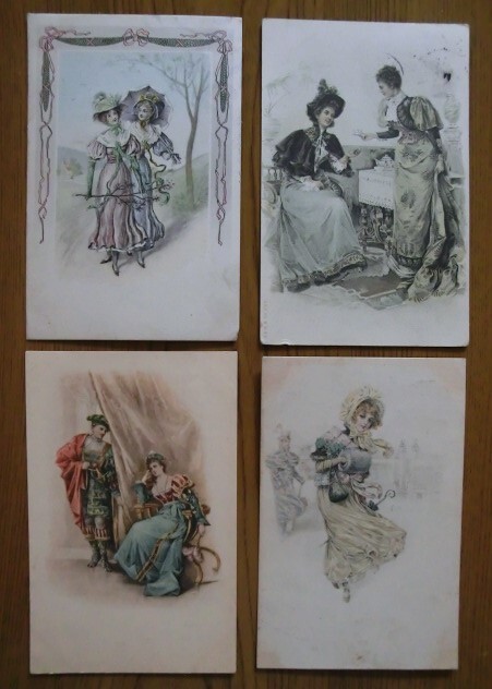 アンティーク 古いポストカード・絵葉書  * ヴィエナ風イラスト画４枚/B * 1900~1915年の画像1