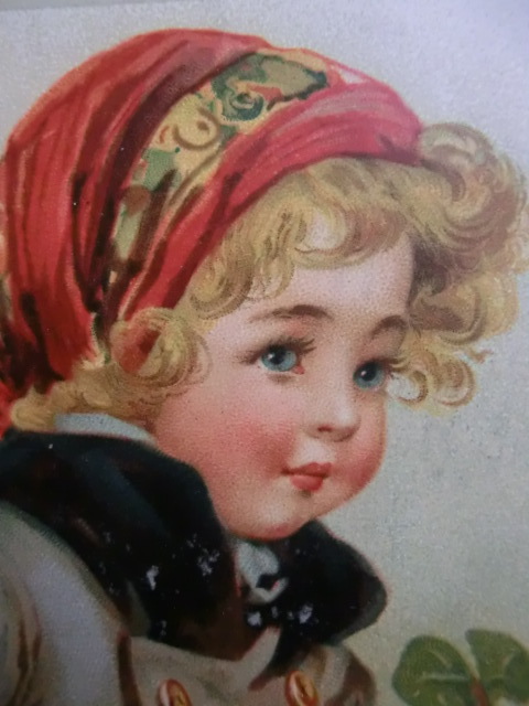 アンティーク 古いポストカード・絵葉書  * 花柄のスカーフの少女 * F. ブランデージ  サイン有 1912年消印  の画像2