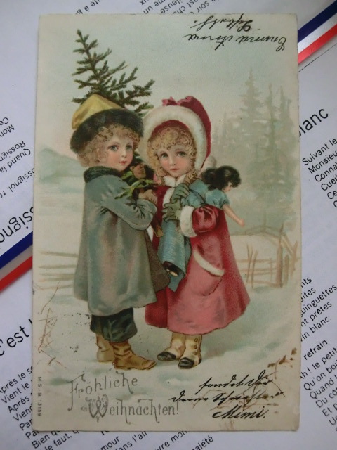 アンティーク 古いポストカード・絵葉書 * 双子と思えるほど似ている兄妹 * 1904年消印 の画像1
