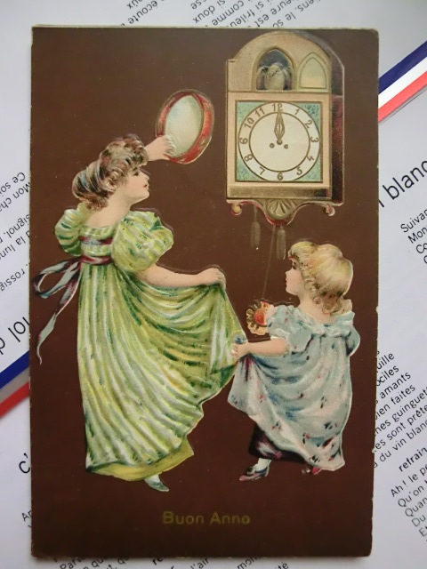 アンティーク 古いポストカード・絵葉書  * 新年を踊りあかしましょう * 1910年消印の画像1