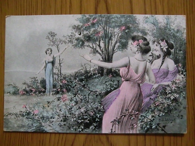 アンティーク 古いポストカード・絵葉書  * ヴィエナ風イラスト画４枚/D * 1900~1915年の画像4