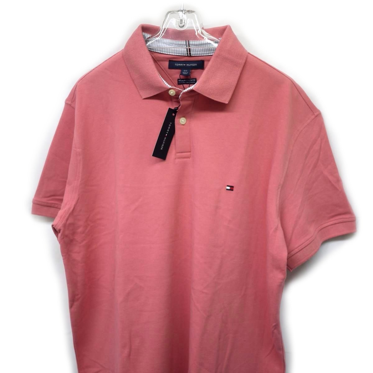 新品 トミーヒルフィガー 刺繍ロゴ ストレッチ ポロシャツ(XL) ピンク系 ゴルフにも！TOMMY HILFIGER USAモデル /aa123_画像2