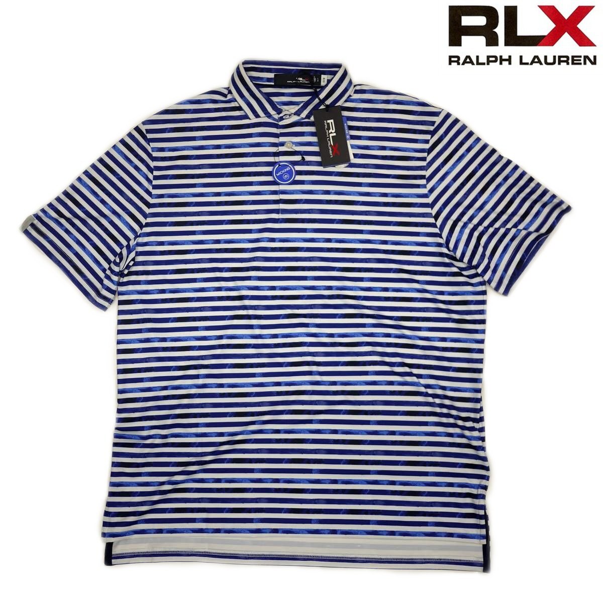 新品 RLX ラルフローレン 半袖ポロシャツ(US-L/日本-XL相当)ブルーxホワイト ボーダー 吸湿発散＆ストレッチ ゴルフ最適 RALPH LAUREN/ba2_画像1