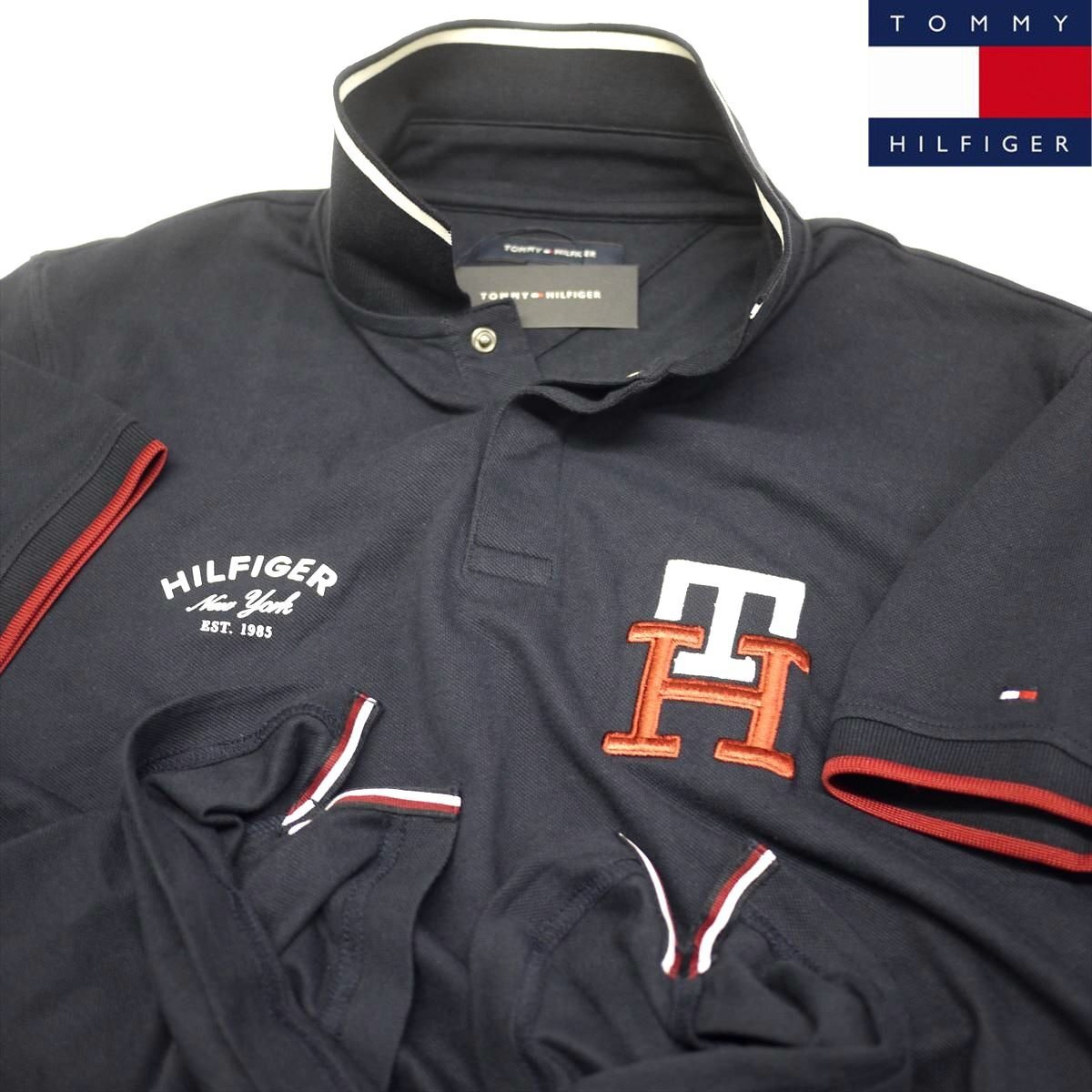 新品 トミーヒルフィガー 立体刺繍THロゴ ポロシャツ(XXXL) ネイビー ゴルフにも！TOMMY HILFIGER USAモデル /ba31の画像1