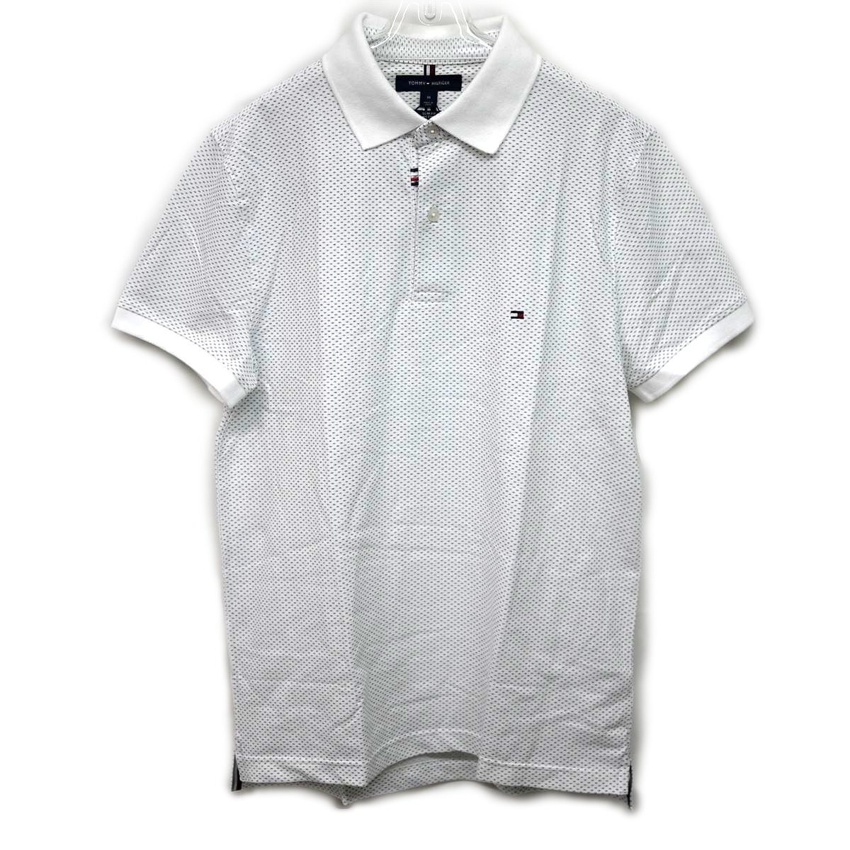 新品 トミーヒルフィガー 刺繍ロゴ ポロシャツ(XL) ホワイト 柄 ゴルフにも！TOMMY HILFIGER USAモデル /ba36_画像4