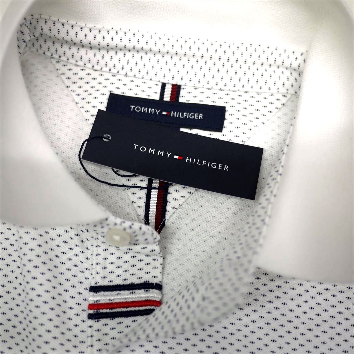 新品 トミーヒルフィガー 刺繍ロゴ ポロシャツ(XL) ホワイト 柄 ゴルフにも！TOMMY HILFIGER USAモデル /ba36_画像9