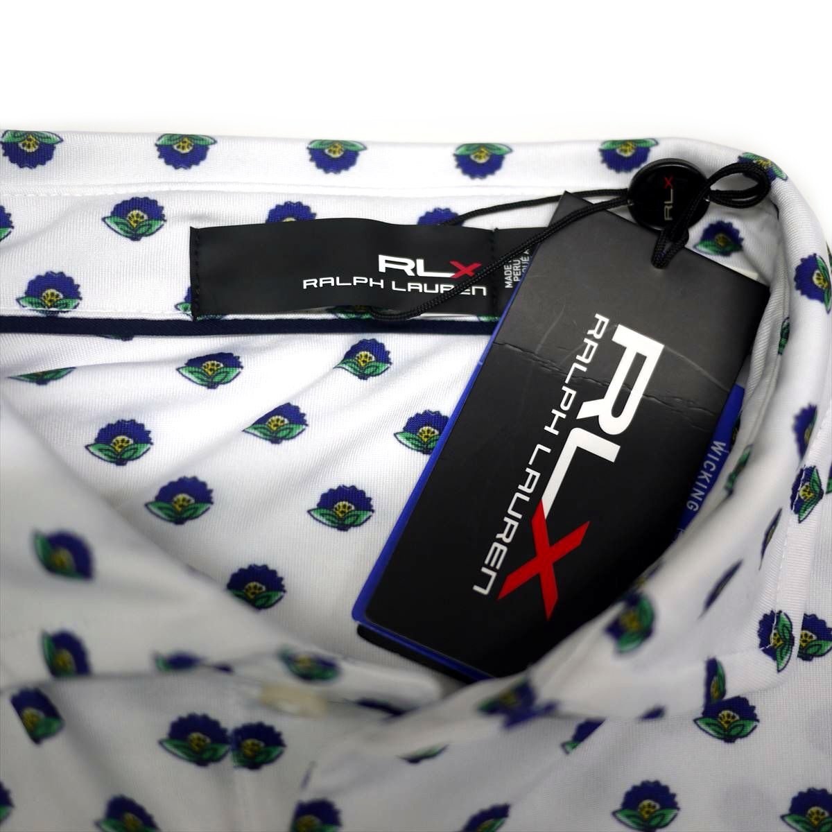 新品 RLX ラルフローレン 半袖ポロシャツ(US-L/日本-XL相当)ホワイト フラワー柄 吸湿発散＆ストレッチ ゴルフ最適 RALPH LAUREN/ba3_画像9