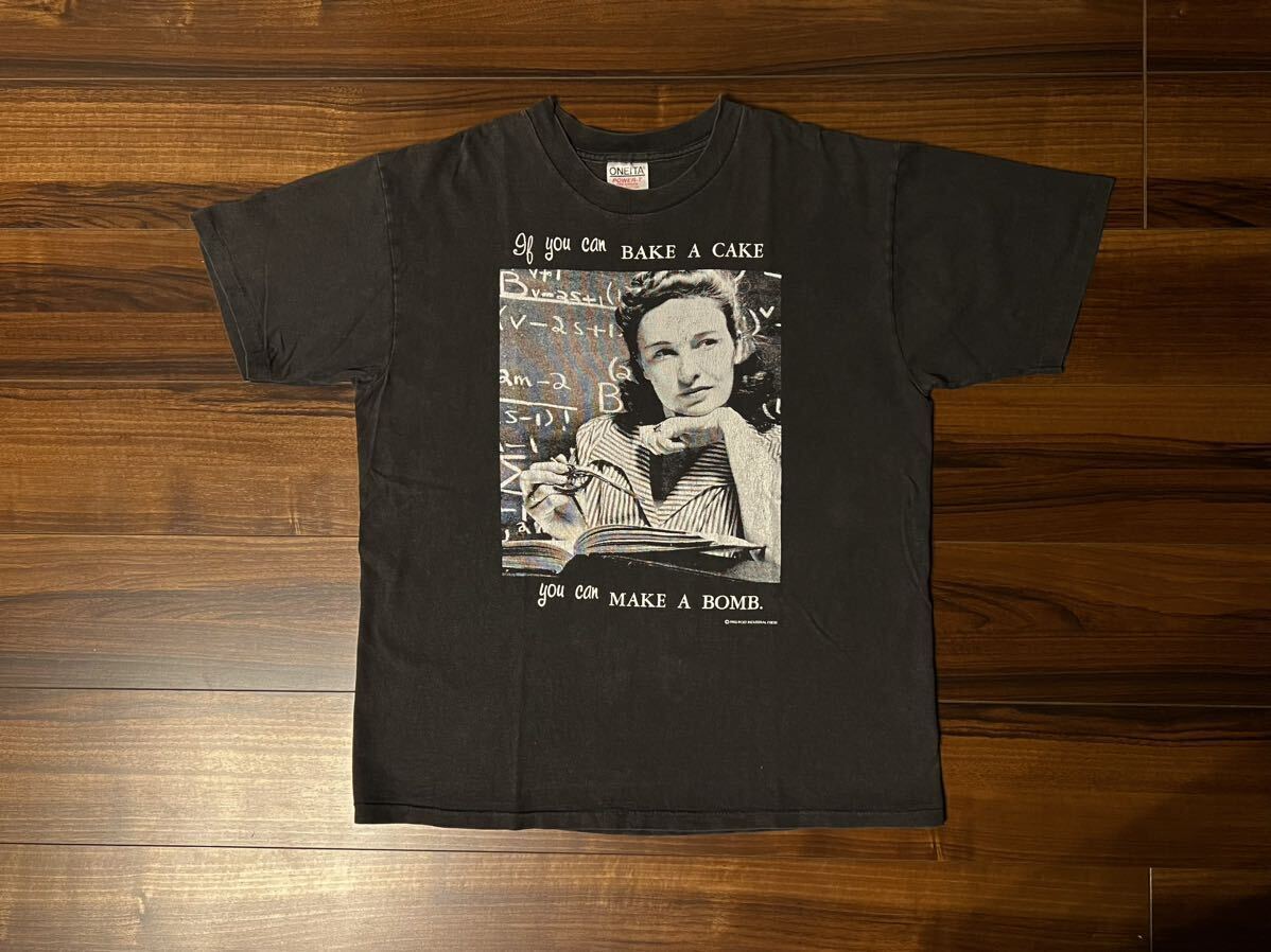 スペシャル 1993年ONEITA メッセージ性アートTシャツL ブラック 黒 フェード USA製 ビンテージ フォトT 検フルーツhanes champion 80s90s_画像1