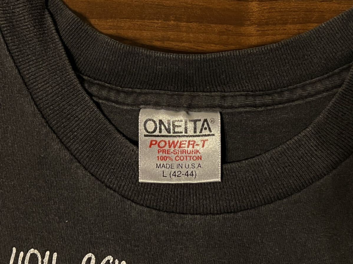 スペシャル 1993年ONEITA メッセージ性アートTシャツL ブラック 黒 フェード USA製 ビンテージ フォトT 検フルーツhanes champion 80s90s_画像6