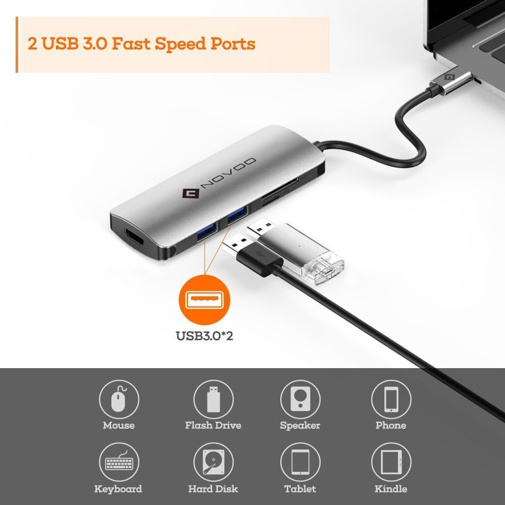 NOVOO USB C ハブ 6 in 1アルミニウム PD対応の画像6