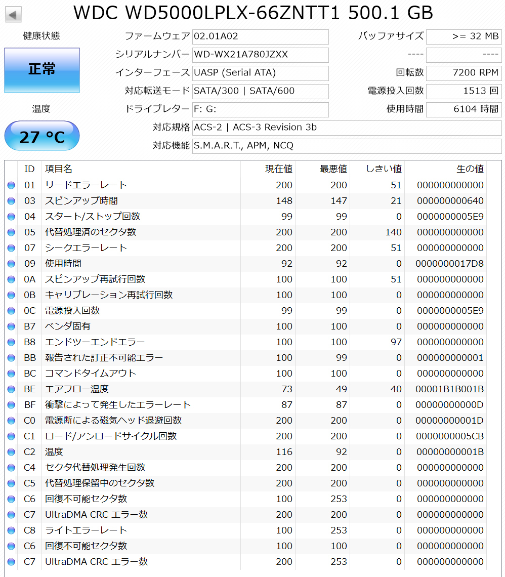 【送料無料】 USB3.0 外付けHDD WD 500GB 使用時間 6104時間 正常動作 新品ケース フォーマット済:NTFS /114