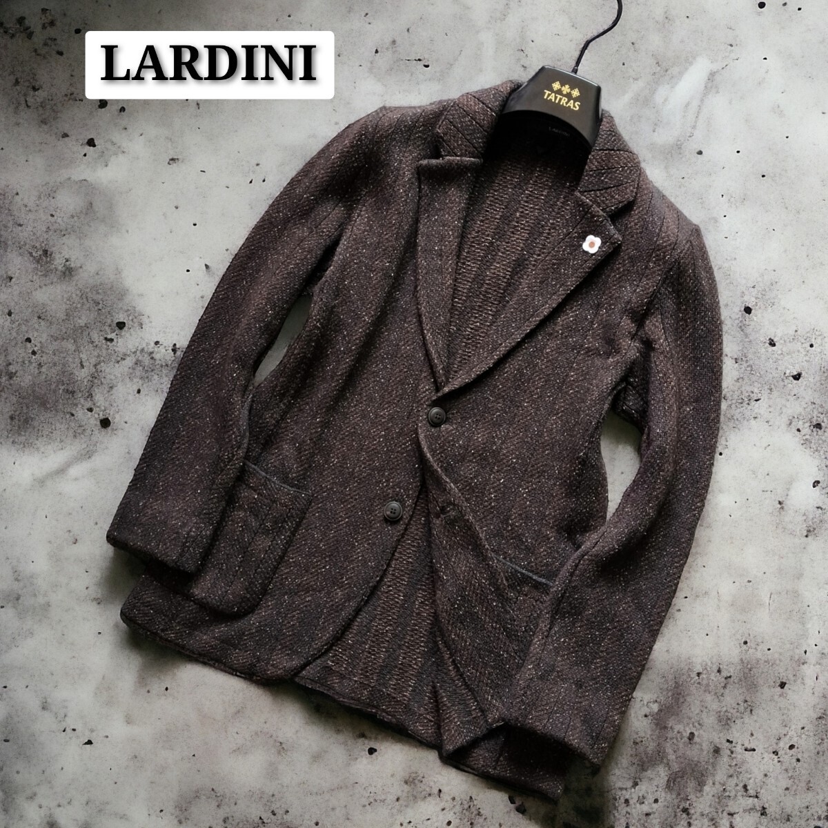  ultimate beautiful goods *LARDINI tailored jacket top class silk silk knitted jacket tea Brown shadow stripe Italy made b-tonie-ru1 jpy 