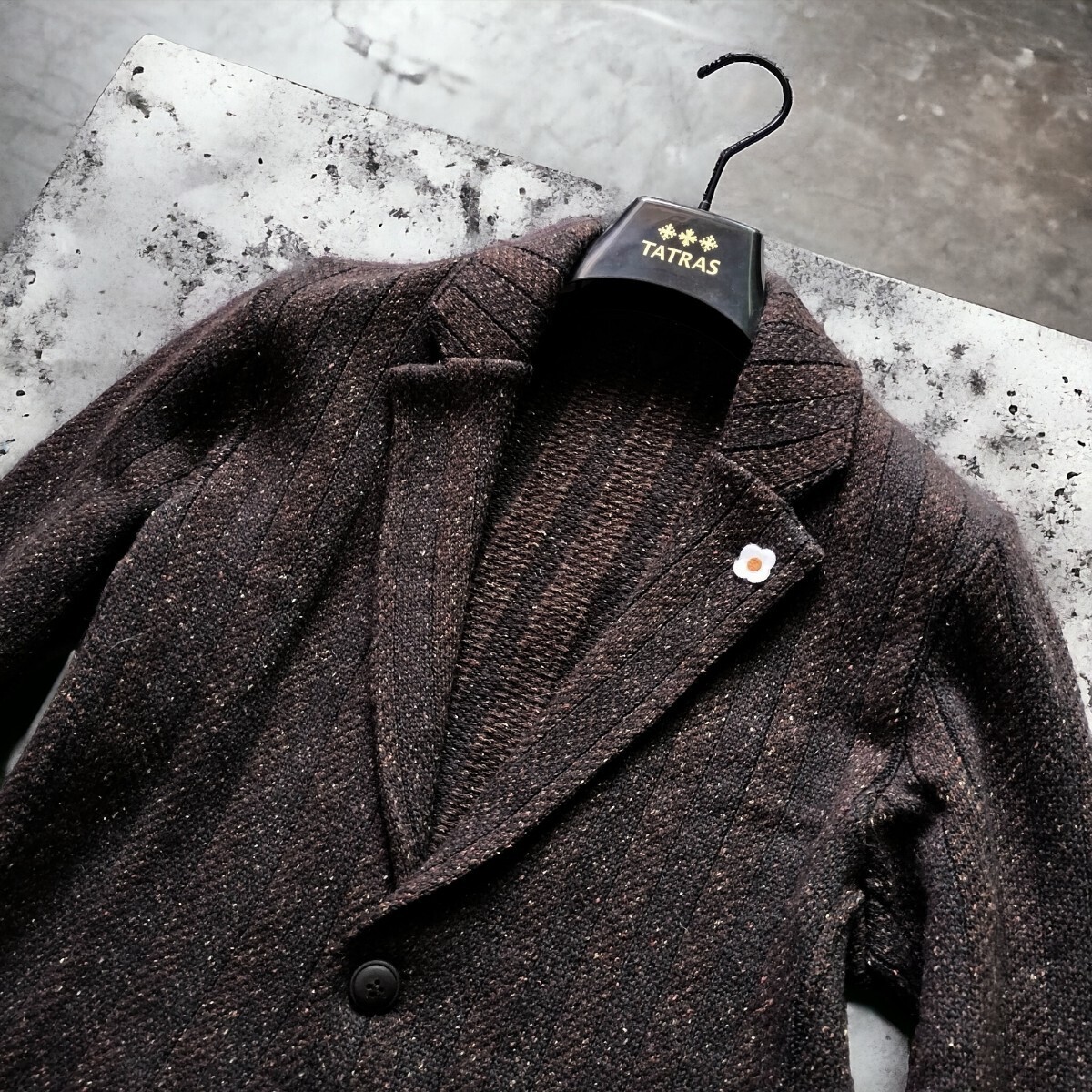  ultimate beautiful goods *LARDINI tailored jacket top class silk silk knitted jacket tea Brown shadow stripe Italy made b-tonie-ru1 jpy 