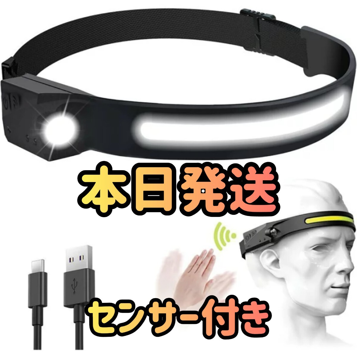 ヘッドライト ヘッドランプ ライト USB IPX4防水 350ルーメン高輝度 サイズ調節可能 軽量 LED 釣り登山 アウトドア キャンプ 災害グッズ 