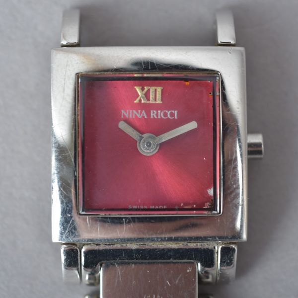  superior article NINA RICCI Nina Ricci wristwatch operation 64.3g D996 silver pink case belt attaching quartz watch brand lady's #N0712