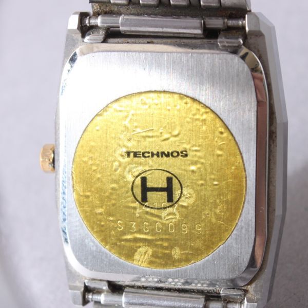 美品 TECHNOS テクノス エクスカリバー 腕時計 稼働 49.1g メンズ シルバー クォーツ ウォッチ ブラック文字盤 #N※745の画像3