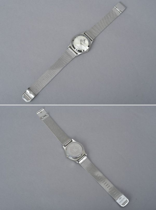 良品 Calvin Klein カルバンクライン 腕時計 稼働 41.6g シルバー ストライプ クウォーツ メッシュ ウォッチ ブランド #N〇681の画像10