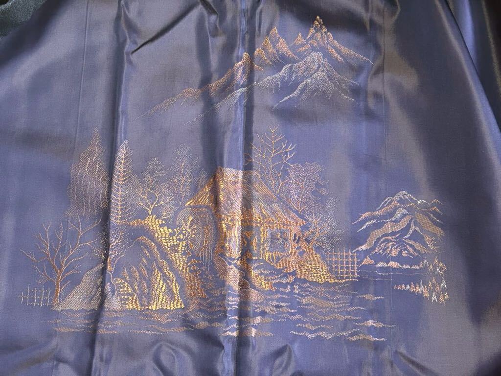 羽織 着物 和装 裏勝り 風景 山 水車 レトロ ビンテージ 和柄 アンティーク男性_画像1