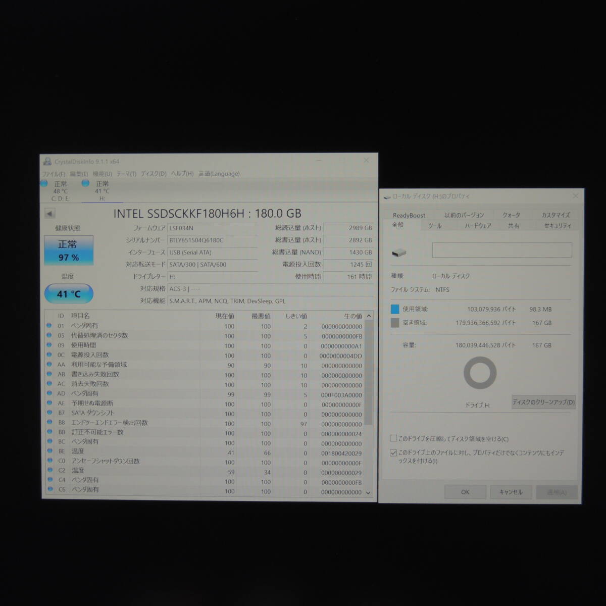 【2台まとめ売り/検品済み】SanDisk SSD 128GB SD8SNAT / INTEL SSD 180GB SSDSCKKF180H6H (使用時間：99h/161h) 管理:f-91の画像3
