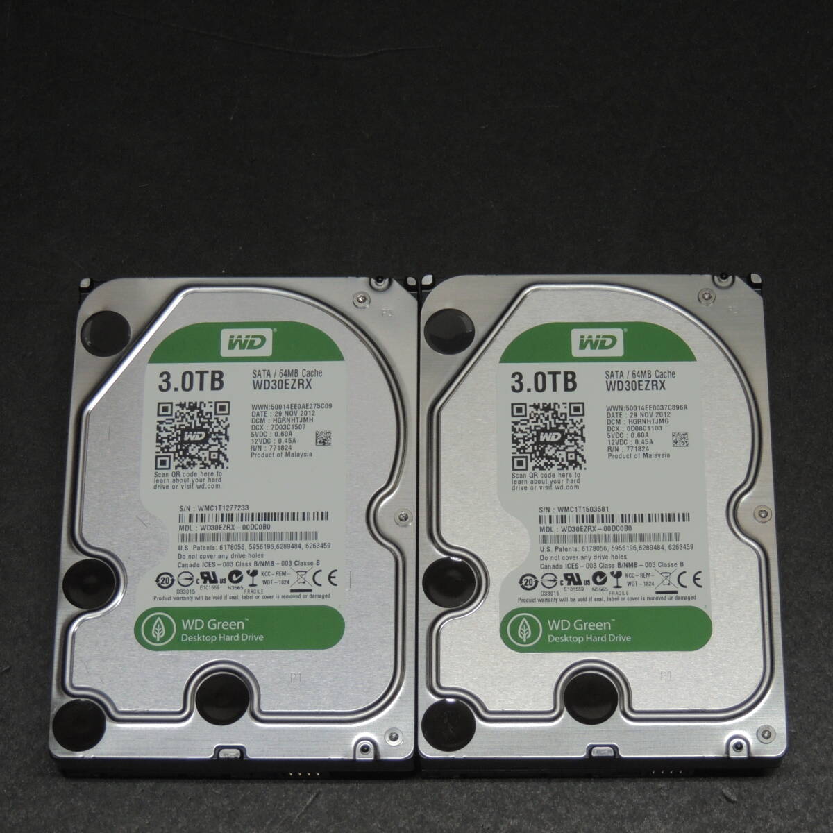 【2台まとめ売り/検品済み】WD 3TB HDD WD30EZRX (使用時間：2997h/2997h) 管理:e-63_画像1