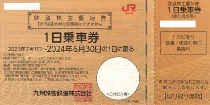 即決！JR九州 株主優待券 １日乗車券 複数あり 1枚/2枚の画像1