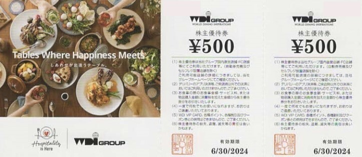 ミニレター送料込即決！WDIグループ 株主優待券 500円×5枚 2,500円分　お食事券　カプリチョーザ