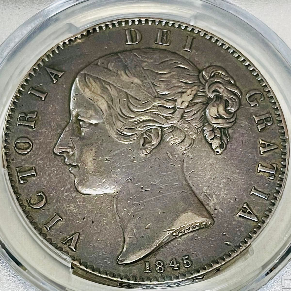 1845 英国 クラウン 銀貨 ヤングヘッド ヴィクトリア XF Details