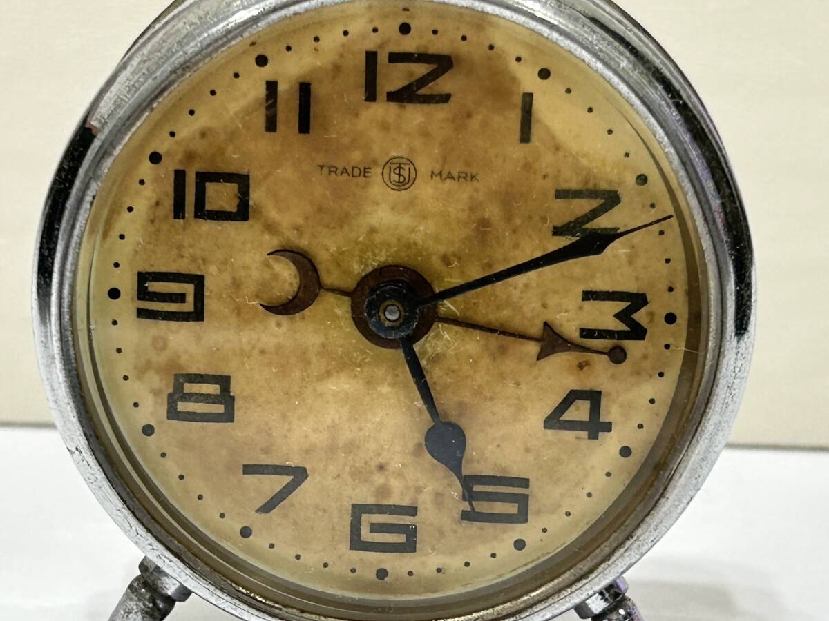 【動作品】ビンテージ 機械式 一日巻 日本国産 鶴巻時計店英工舎製 目覚まし置き時計 レトロの画像2
