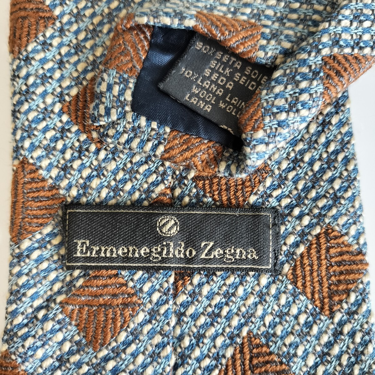 エルメネジルドゼニア(Ermenegildo Zegna)ブルー茶四角ネクタイの画像1