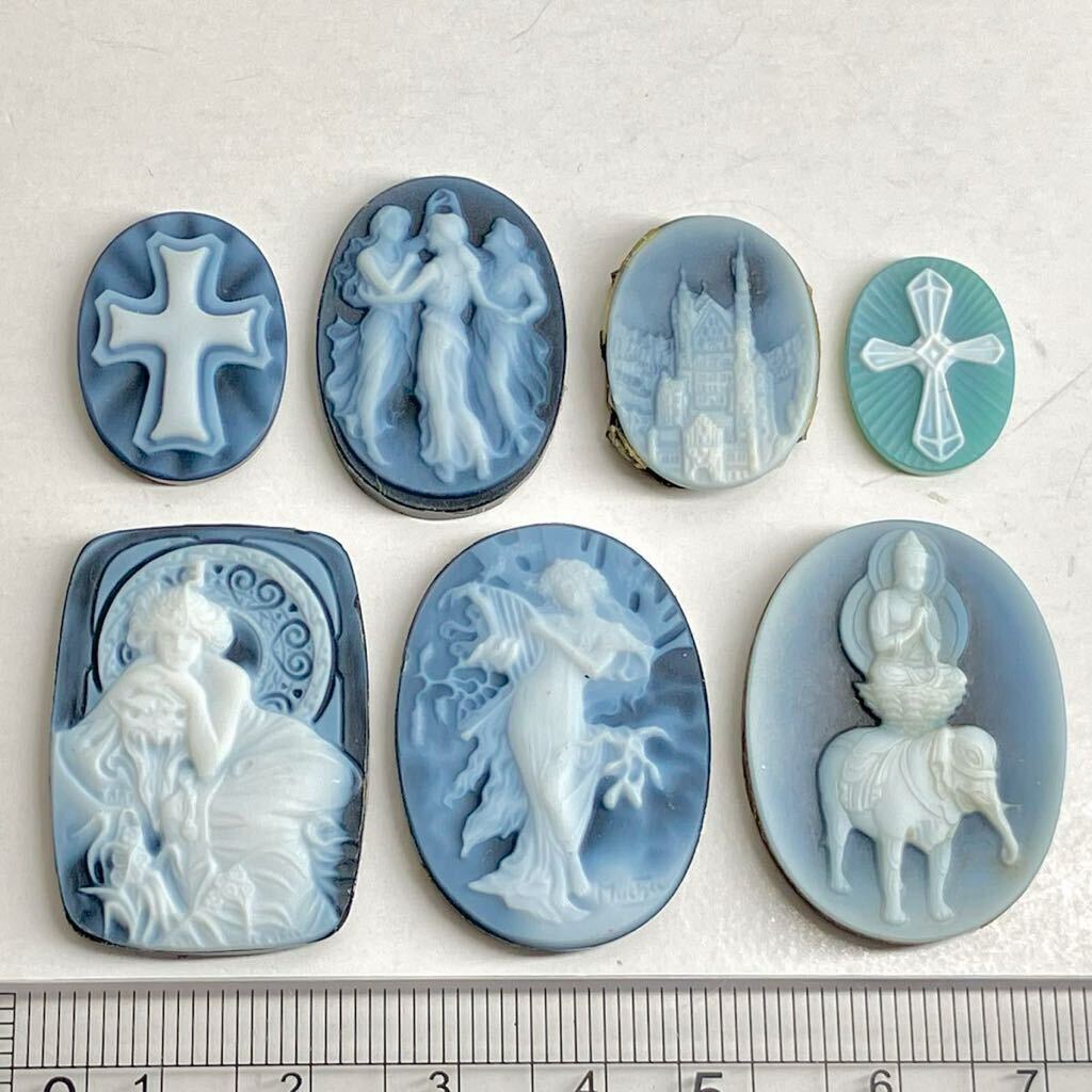 ミュシャ入り!!●ストーンカメオ7点おまとめ20g●a 100ct 裸石 ジュエリー jewelry shell cameo 貴婦人 ブローチ 彫刻 作家物 