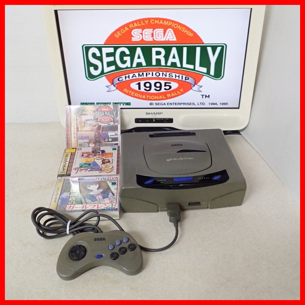 ☆動作品 SS セガサターン 本体 HST-3210 + セガラリー・チャンピオンシップ 等 ソフト3本 まとめてセット SEGA SATURN【20の画像1