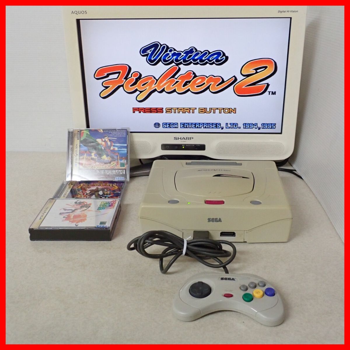 ☆動作品 SS セガサターン 本体 HST-3220+バーチャファイター2 等 ソフト3本 まとめてセット SEGA SATURN【20の画像1